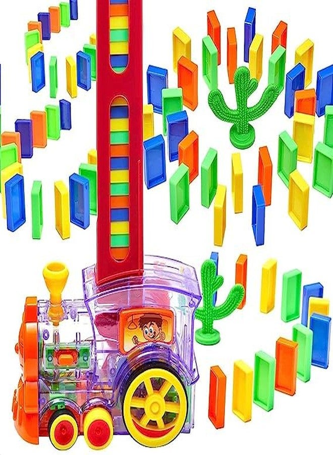TEMSON 60 Pcs Domino Train Toy Set, Domino Rally Train Model with Lights and Sounds Construction and Stacking Toys - Image 1